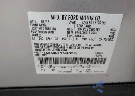 2015 Ford Explorer Xlt z USA, uszkodzony, nr VIN 1FM5K8D87FGB72150